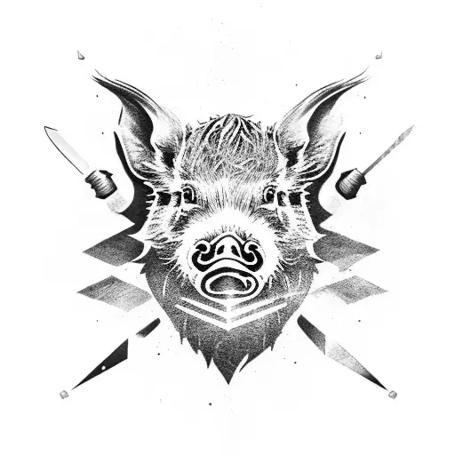 wild boar's head with sword tattoo design idea