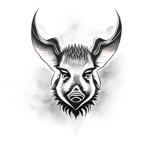 wild boar's head with dagger tattoo design idea
