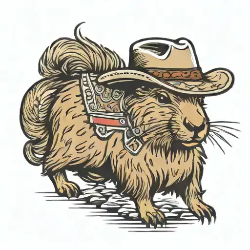 capybara cowboy with mullet tattoo design idea