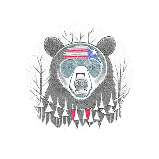 A bear with scars and scratches, standing tall in a forest setting, symbolizing the beauty in imperfection tattoo design idea