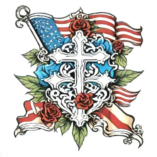 Cross and flag american and italian  tattoo design idea