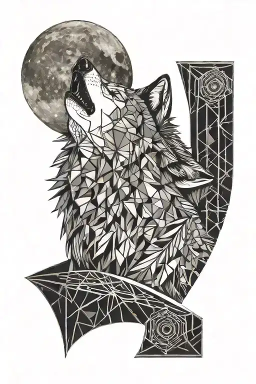 wolf howling at the moon tattoo design idea