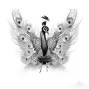 peacock, wings spread, detailed, nature, looking striaght, feathers tattoo design idea