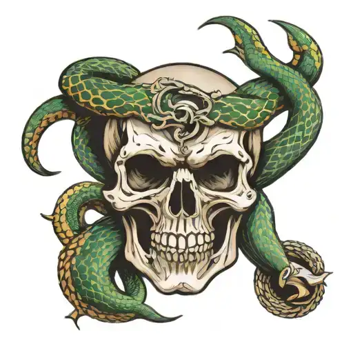 skull with snake intertwined representing the second amendment   tattoo design idea