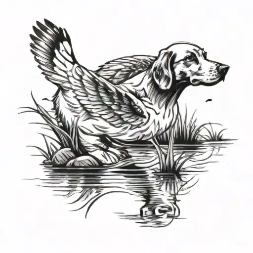 ducks flying marsh Labrador retriever  tattoo design idea