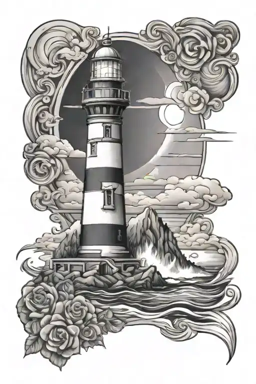 lighthouse guiding tattoo design idea