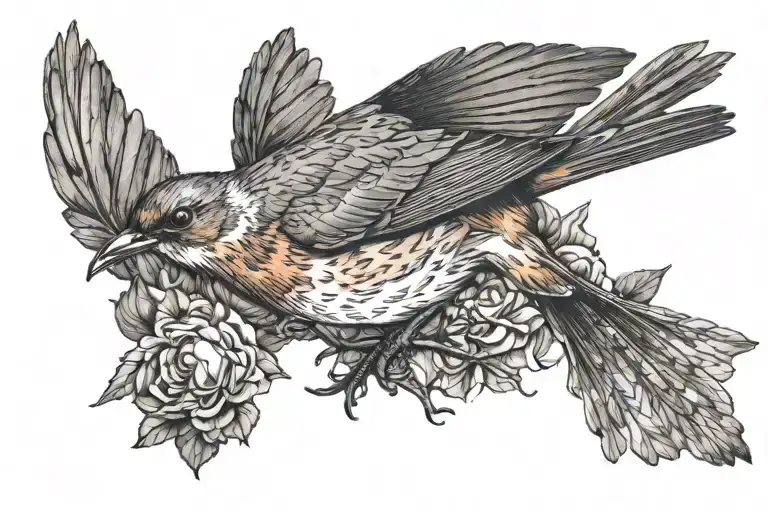 robin bird flying over the united kingdom tattoo design idea