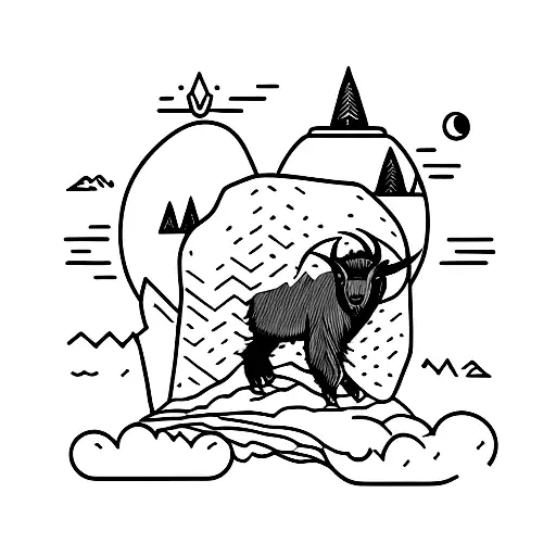 mountain goat with backpack tattoo design idea