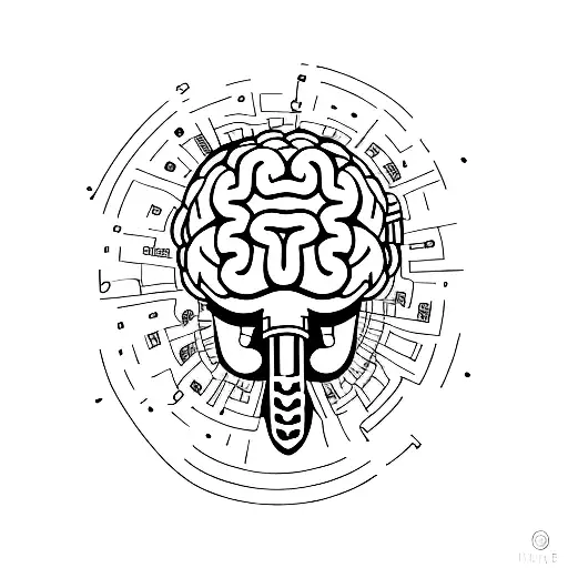 A minimalist tattoo of a brain with the numbers 4:44 incorporated into the design tattoo design idea