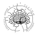 A minimalist tattoo of a brain with the numbers 4:44 incorporated into the design tattoo design idea
