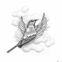mockingbirds flying with music notes and clouds tattoo design idea