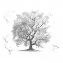 oak tree which has one dead half vertically tattoo design idea