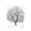 oak tree which has one dead half vertically tattoo design idea