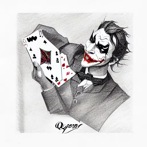 joker and queen playing cards tattoo design idea