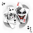 joker and queen playing cards tattoo design idea