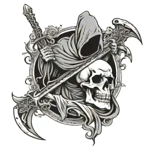 Grim reaper Schythe with the handle as  “ Memento vivere ut mori obliviscaris” and the blade as “ lustus prohibere respi tattoo design idea