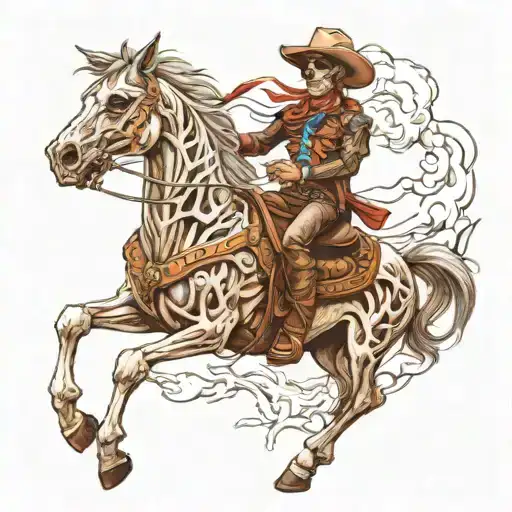 Skeleton Cowboy riding a horse tattoo design idea