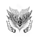 A blackwork tattoo of a vintage police motorcycle with wings, symbolizing freedom tattoo design idea