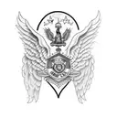 A blackwork tattoo of a vintage police motorcycle with wings, symbolizing freedom tattoo design idea