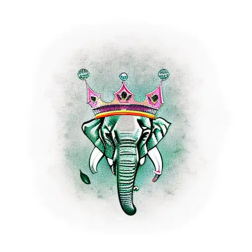 elephant green emerald crown tattoo design idea