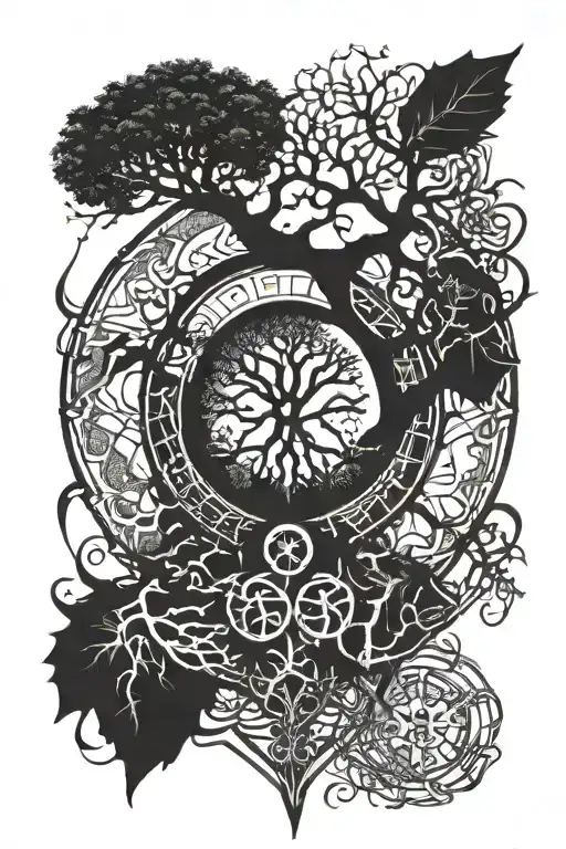 Vegvisir and Yggdrasil Imagine tattoo design idea
