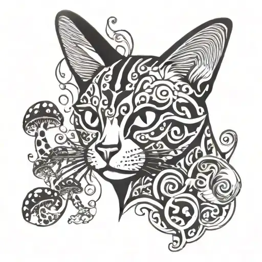 RedCrazyCat with mushrooms  tattoo design idea