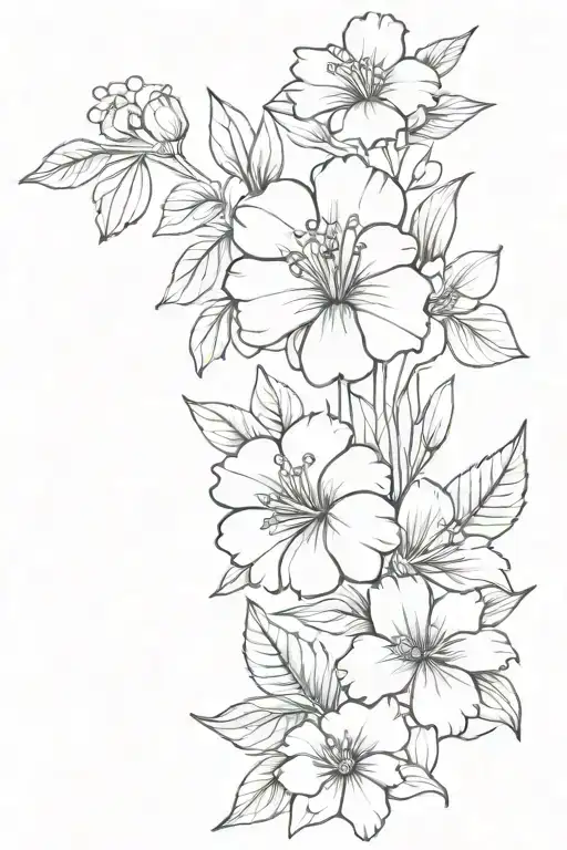 Primrose, Cosmo's, Mum's, violets bouquet tattoo design idea