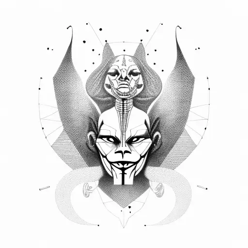 sphinx, geminy, infinity, joker, masks tattoo design idea
