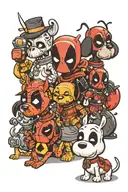 scoopy doo, snoopy, stitck, deadpool; big tattoo design idea