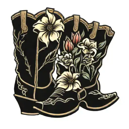 cowboy boots with flowers and American flag tattoo design idea