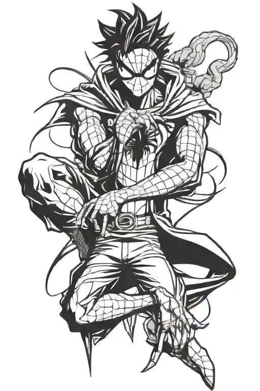 an arm tattooed with the following: Spiderman, Naruto's Grim Reaper, and Super Saiyan 2 Teenage Gohan. tattoo design idea