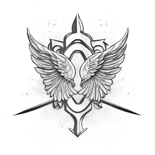 wings with swords tattoo design idea
