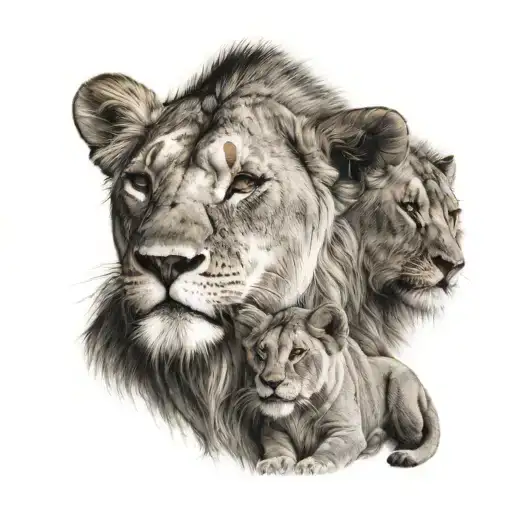 lioness with two cubs  tattoo design idea
