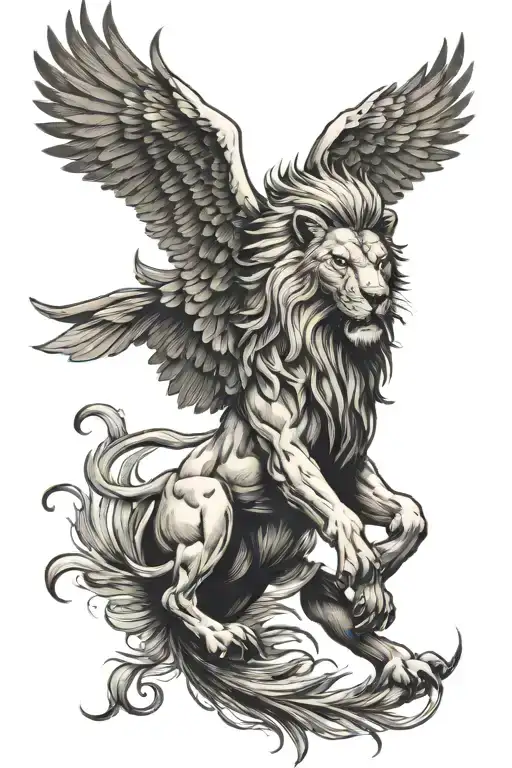 lion, horse, eagle flying tattoo design idea