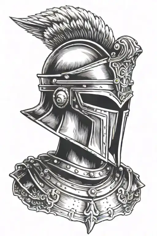 a centurion helmet pierced by a spear with the point downwards and the helmet in the middle looking straight ahead tattoo design idea