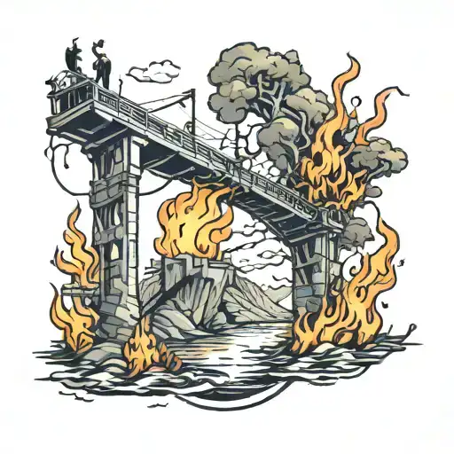 burning bridge tattoo design idea