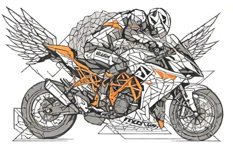 flying ktm rc 390 with angel wings tattoo design idea