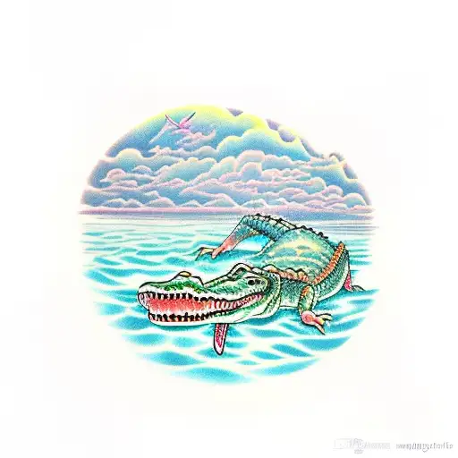 Alligator swimming view from top tattoo design idea