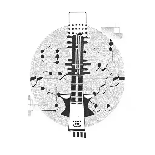 A guitar and flute intertwined with binary code tattoo design idea