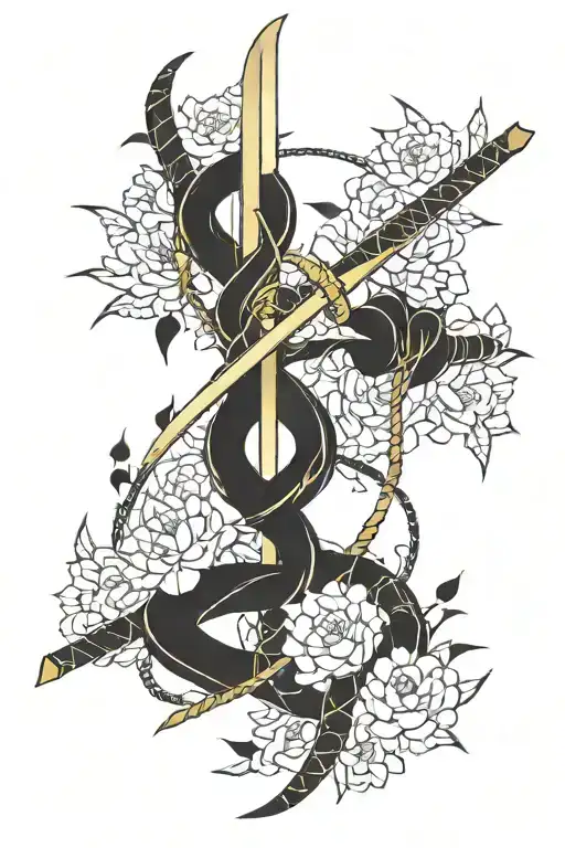 kintsugi and katana stabbed tattoo design idea