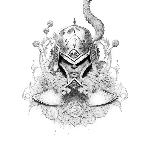 warrior in a garden tattoo design idea