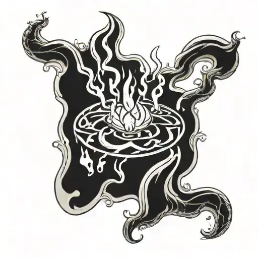 A burning flame intertwined with a flowing water source, symbolizing peace, hope, and the eternal presence of God tattoo design idea