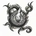 A burning flame intertwined with a flowing water source, symbolizing peace, hope, and the eternal presence of God tattoo design idea