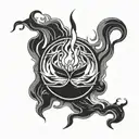 A burning flame intertwined with a flowing water source, symbolizing peace, hope, and the eternal presence of God tattoo design idea