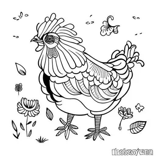 chicken flower herb garden tattoo design idea