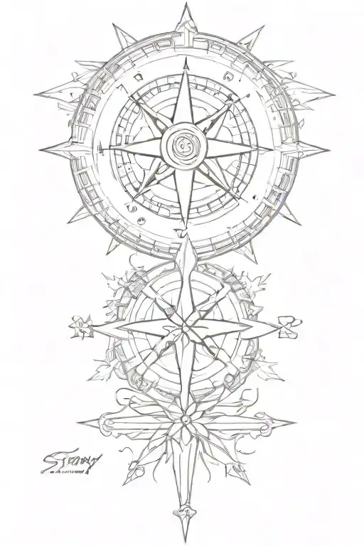 Compass rose with the name Stray kids hand tattoo design idea