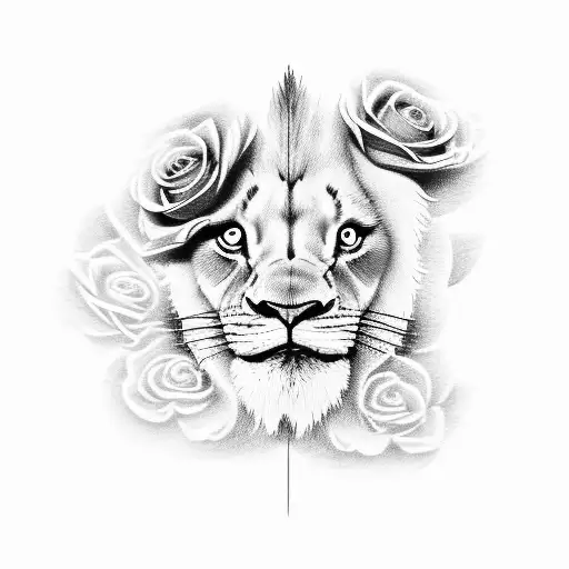 Scar from Lion King, laying down, slight smile, in the clouds, clouds blue-green, roses around and under the piece "Dont tattoo design idea