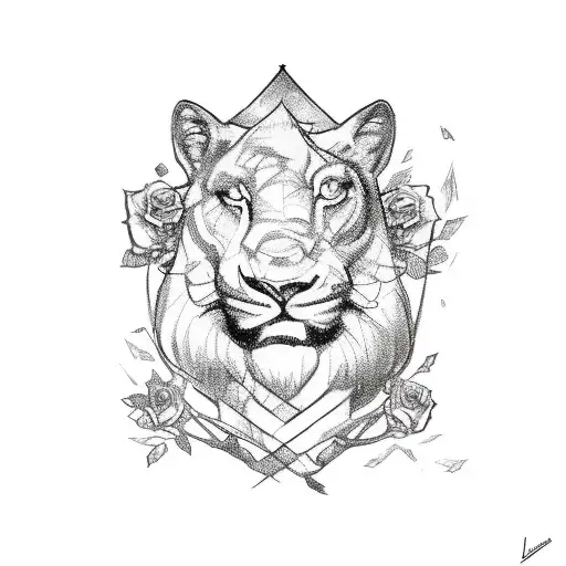 luon king scar, laying down, slight smile, looking down, hes in clouds of green and blue, blue roses outside tattoo design idea