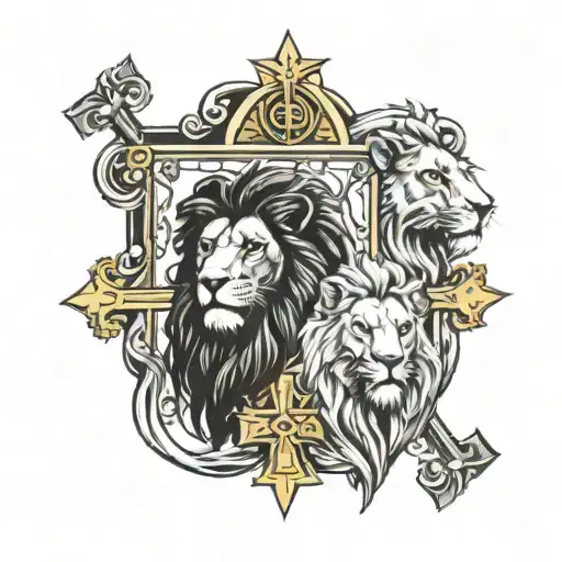 lions and cross jesus christ tattoo design idea