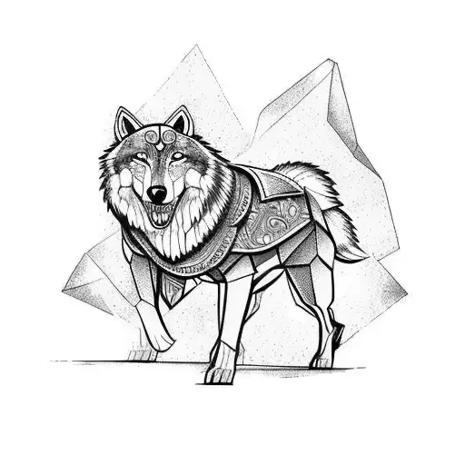 roman gladiator and a wolf  tattoo design idea